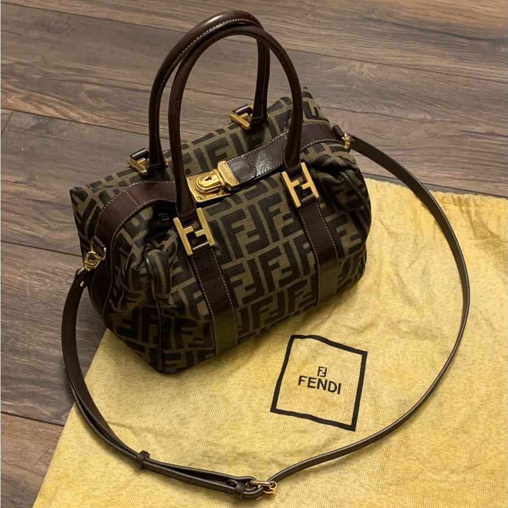 ❌SOLD❌ Vintage Fendi Zucca Brown Monogram Canvas Convertible Boston Bag